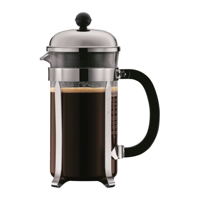 BODUM CHAMBORD Set cafetiere a piston - 8 tasses - 1L - Gris - Avec 2 verres double paroi Pavina 0,35l