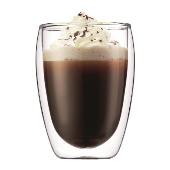 BODUM CHAMBORD Set cafetiere a piston - 8 tasses - 1L - Gris - Avec 2 verres double paroi Pavina 0,35l