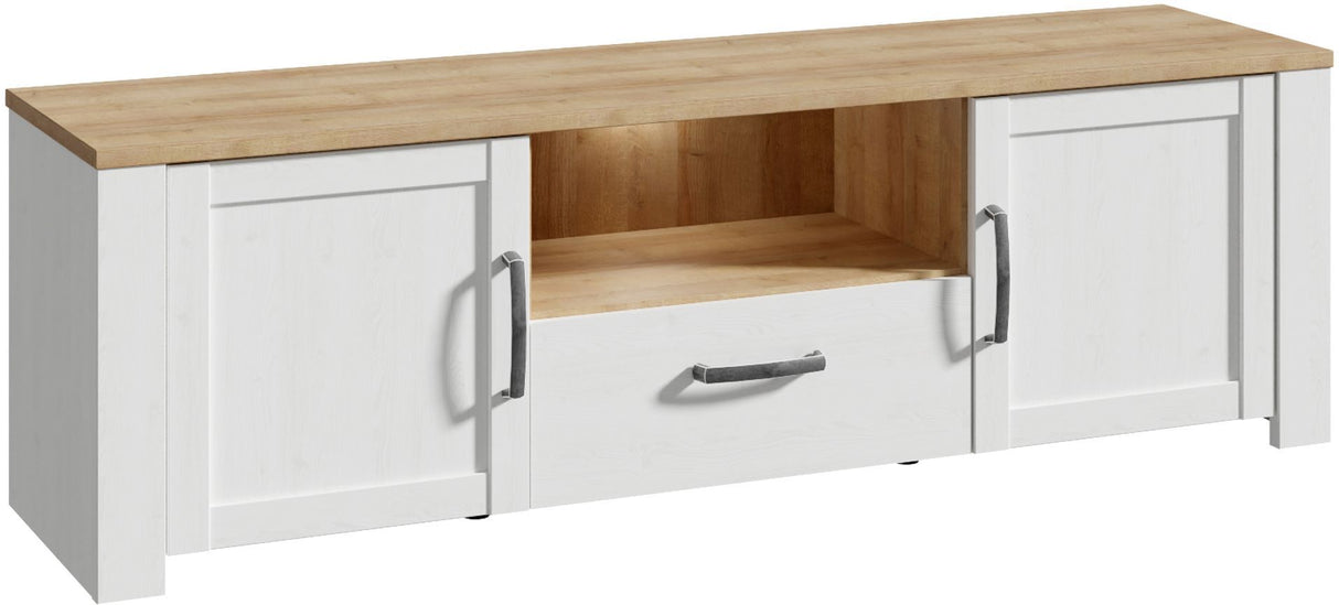 Meuble TV - BOHOL - Blanc - L 166,1 x P 42 x H 51,8 cm - 2 portes + 1 tiroir + 1 niche