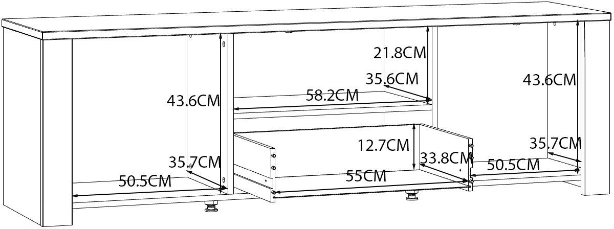 Meuble TV - BOHOL - Blanc - L 166,1 x P 42 x H 51,8 cm - 2 portes + 1 tiroir + 1 niche