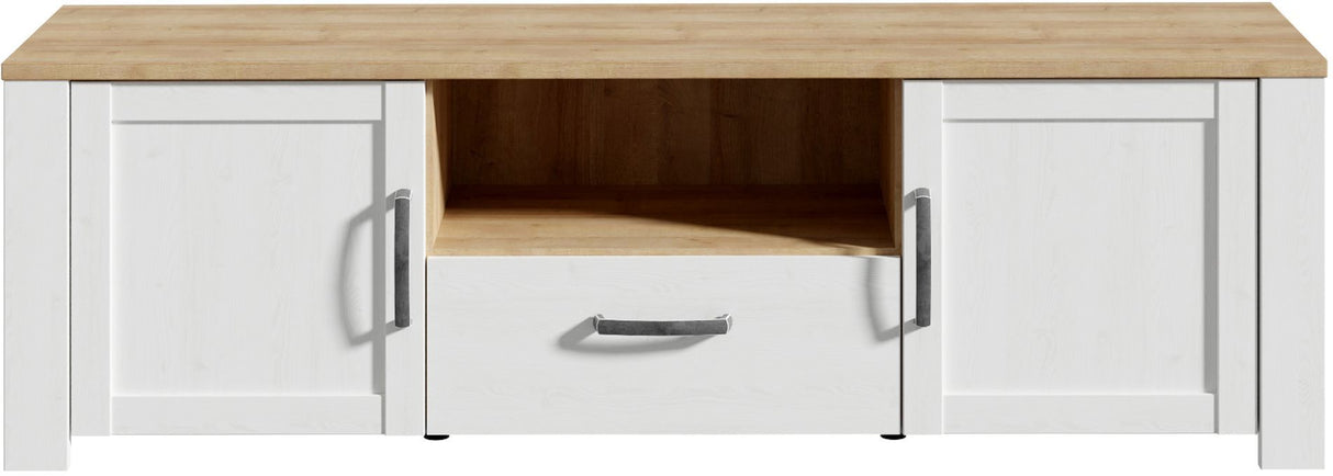Meuble TV - BOHOL - Blanc - L 166,1 x P 42 x H 51,8 cm - 2 portes + 1 tiroir + 1 niche