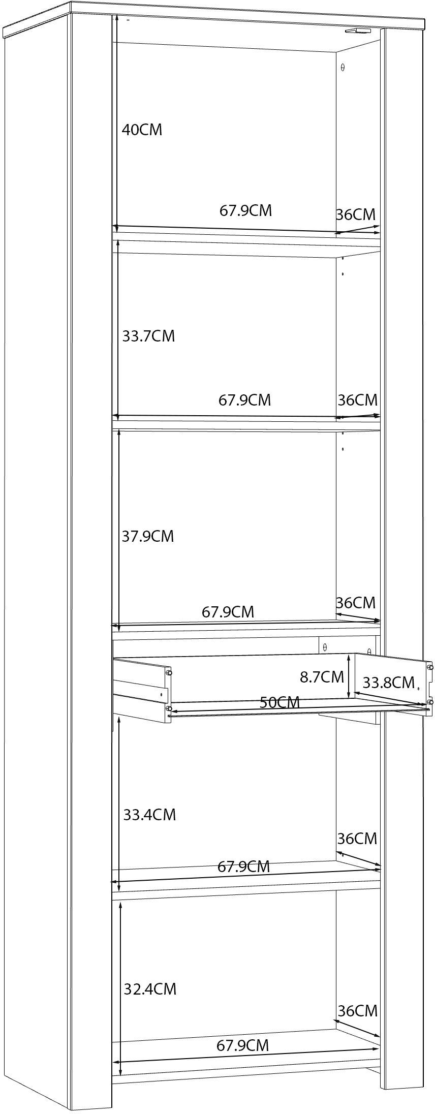 Vitrine haute - BOHOL - 2 portes dont 1 vitrée + 1 tiroir - L 71,7 x P 42 x H 205,4 cm - Blanc