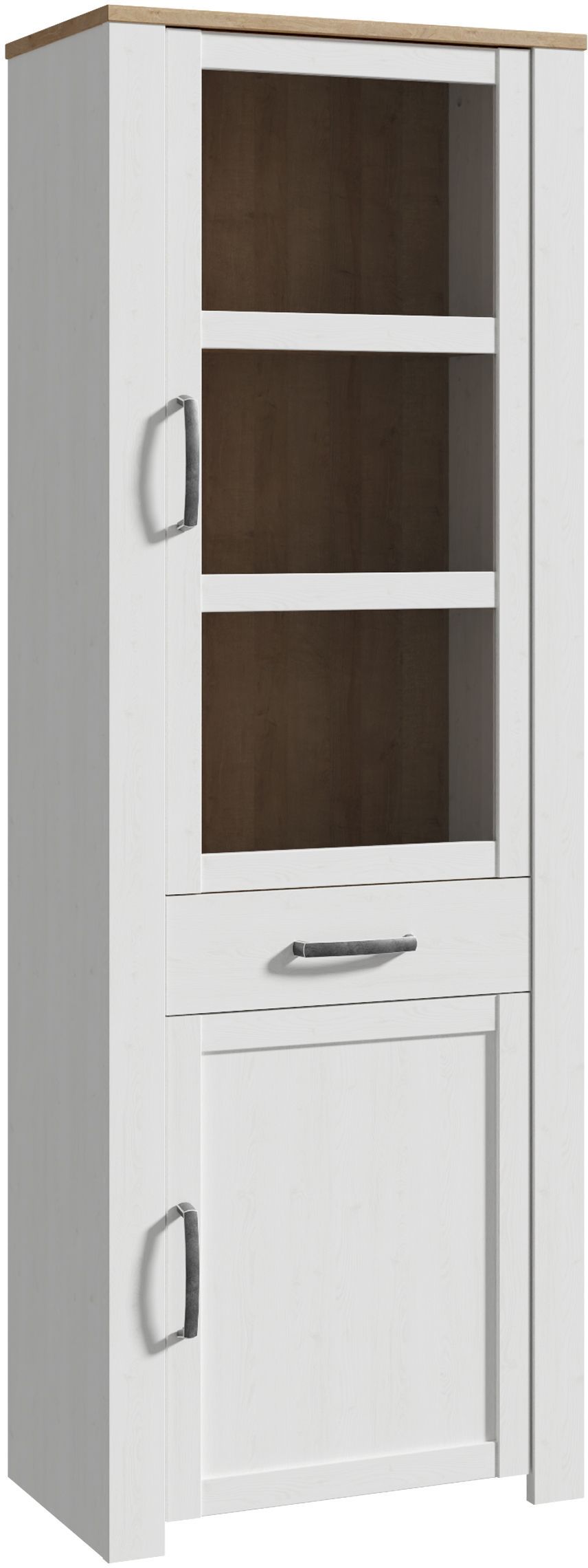 Vitrine haute - BOHOL - 2 portes dont 1 vitrée + 1 tiroir - L 71,7 x P 42 x H 205,4 cm - Blanc