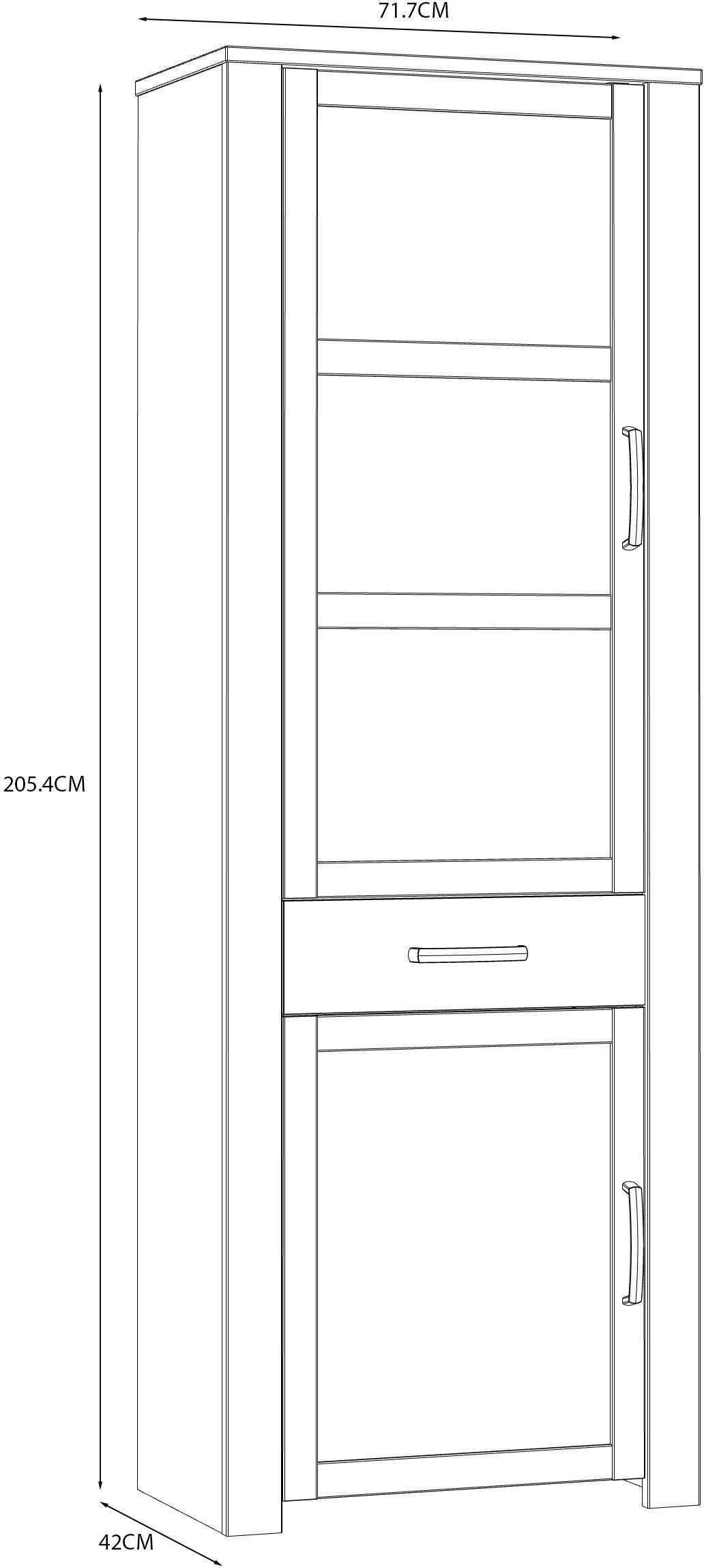 Vitrine haute - BOHOL - 2 portes dont 1 vitrée + 1 tiroir - L 71,7 x P 42 x H 205,4 cm - Blanc