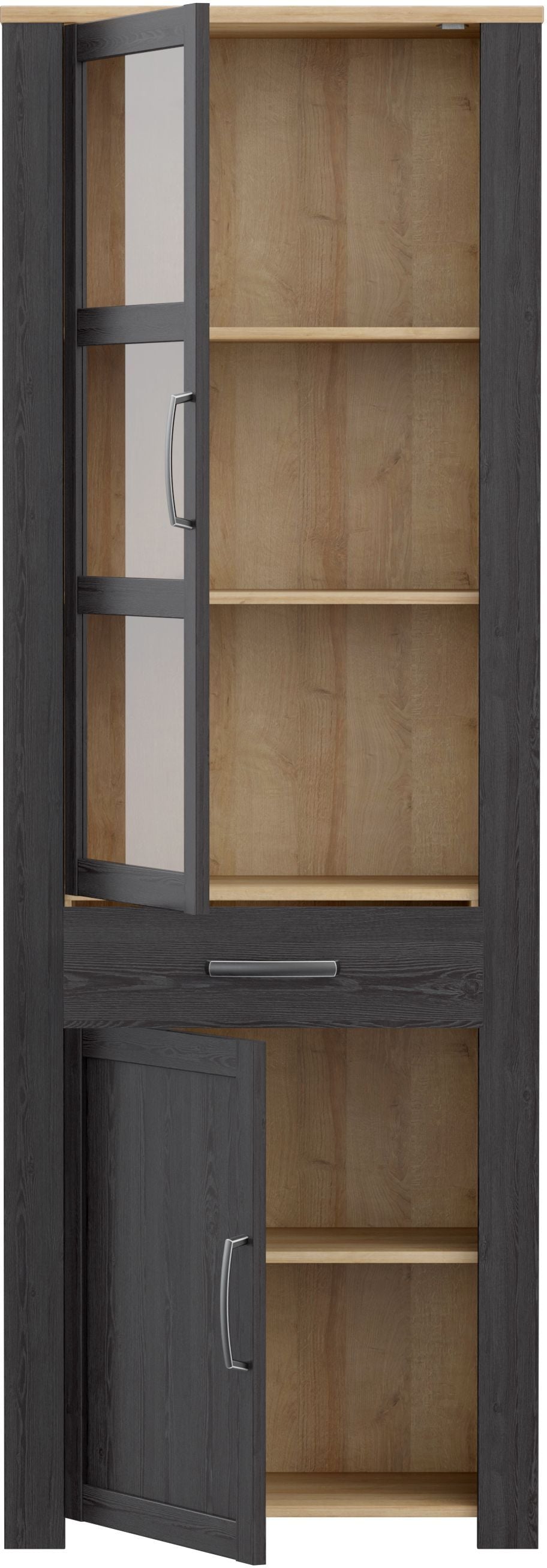 Vitrine haute - BOHOL - 2 portes dont 1 vitrée + 1 tiroir - L 71,7 x P 42 x H 205,4 cm - Noir