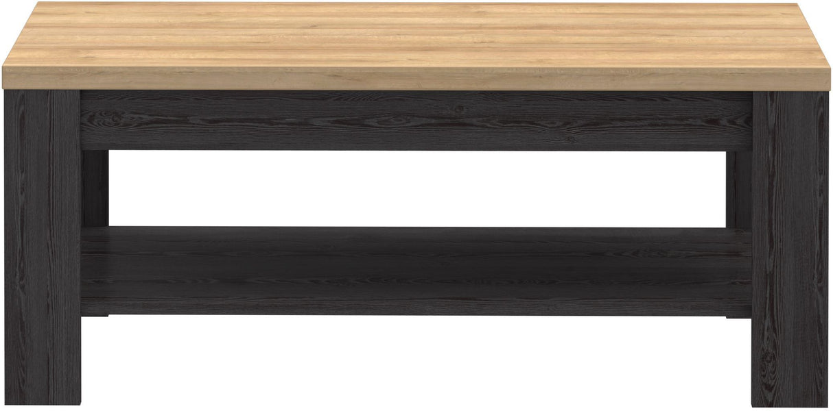 Table Basse Rectangle BOHOL – Chene Noir & Beige – Double Plateau – L 100 × P 60 × H 45,7 cm