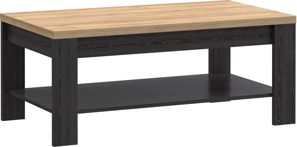 Table Basse Rectangle BOHOL – Chene Noir & Beige – Double Plateau – L 100 × P 60 × H 45,7 cm