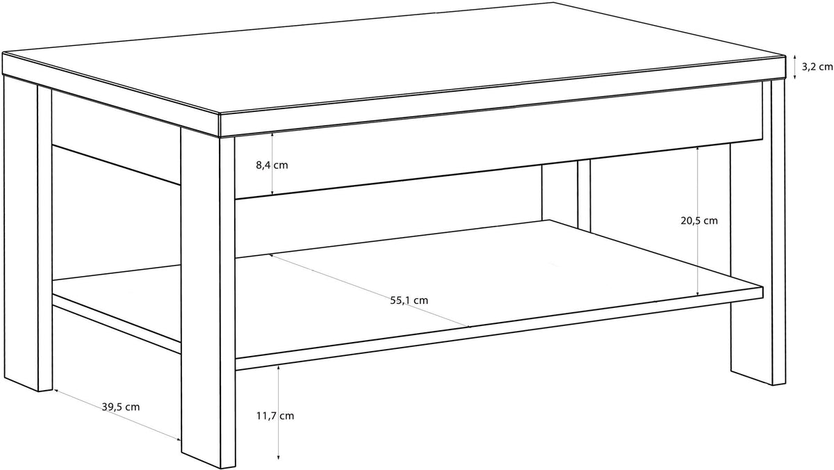 Table Basse Rectangle BOHOL – Chene Noir & Beige – Double Plateau – L 100 × P 60 × H 45,7 cm