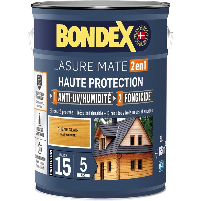 Lasure 2 en 1 Haute protection - Chene clair satin - BONDEX - 5 L