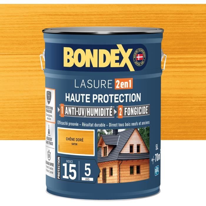 Lasure 2 en 1 Haute protection - Chene dorÈ satin - BONDEX - 5 L