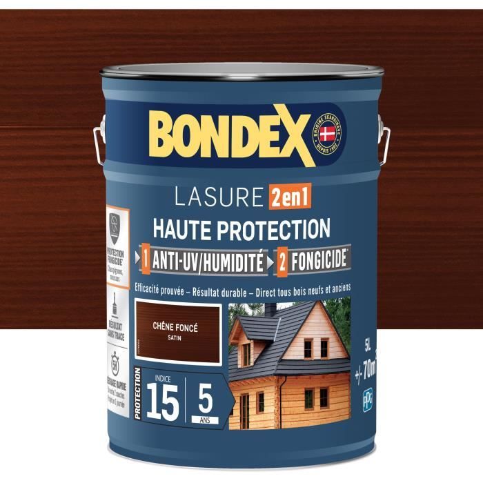 Lasure 2 en 1 Haute protection - Chene foncÈ satin - BONDEX - 5 L