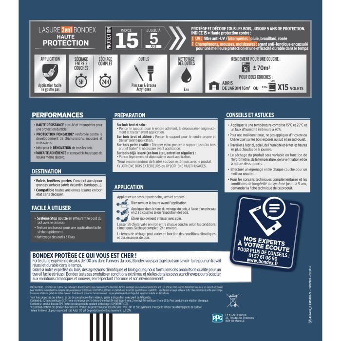 Lasure 2 en 1 Haute protection - Chene foncÈ satin - BONDEX - 5 L