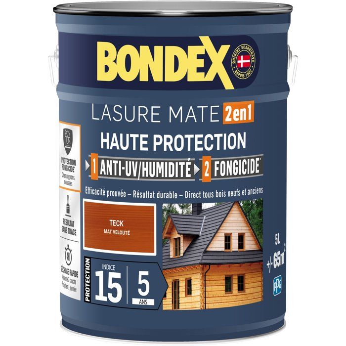 Lasure 2 en 1 Haute protection - Teck satin - BONDEX - 5 L
