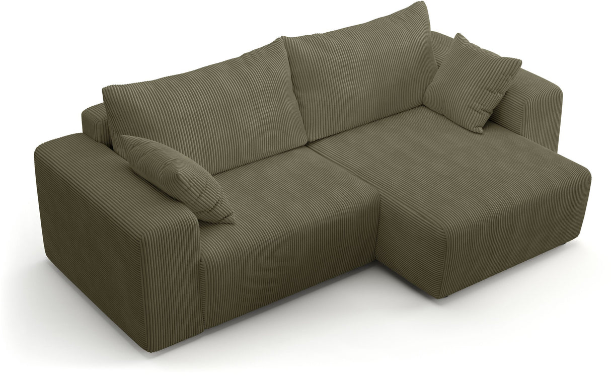 Canapé d'angle convertible - 4 places - BOBO - Tissu Vert - 244 x 138 x 86 cm