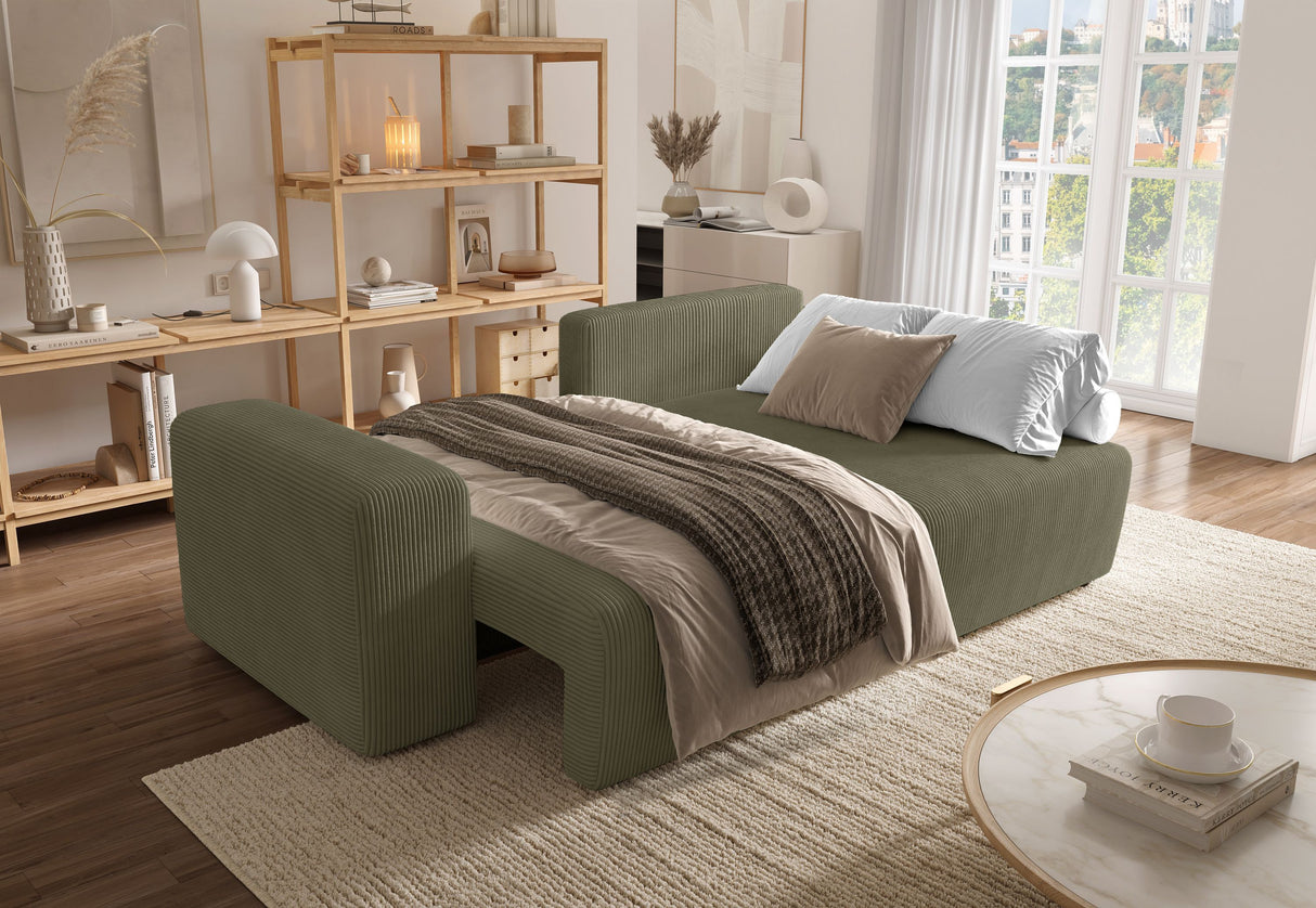 Canapé d'angle convertible - 4 places - BOBO - Tissu Vert - 244 x 138 x 86 cm