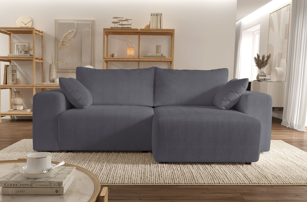 Canapé d'angle convertible - 4 places - BOBO - Tissu Gris anthracite - 244 x 138 x 86 cm