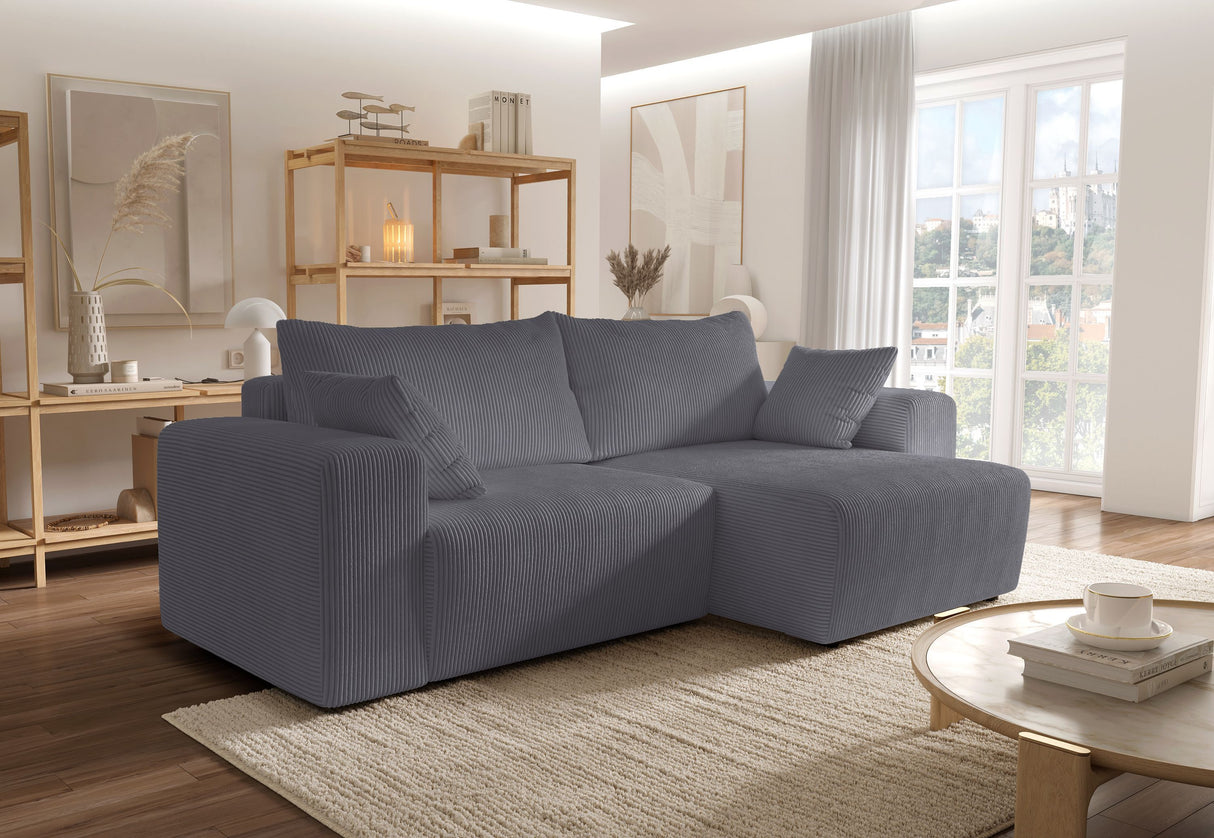 Canapé d'angle convertible - 4 places - BOBO - Tissu Gris anthracite - 244 x 138 x 86 cm