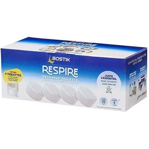 Recharges absorbeur - BOSTIK - Respire - 4 tablettes - Jusqu'a 25 m² - Sans parfum - 4 x 250 g