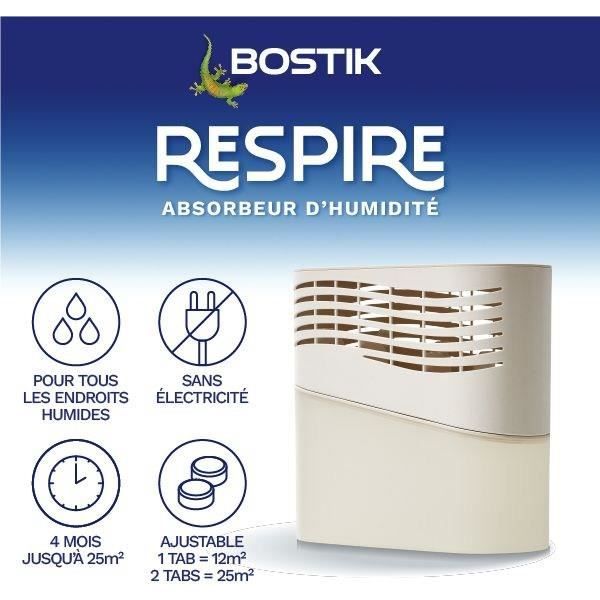 Absorbeur d'humidité - BOSTIK - Respire - Jusqu'a 25 m² - 2 recharges sans parfum - 2 x 250 g