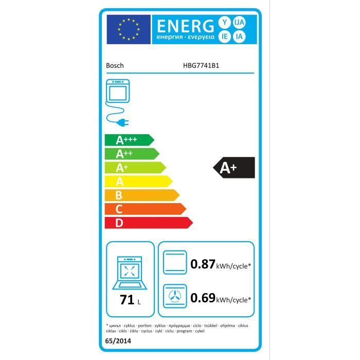 Four pyrolyse - BOSCH SERIE 8 HBG7741B1 - 71L - Home Connect - CookAssist - Air Fry - Classe énergie A+