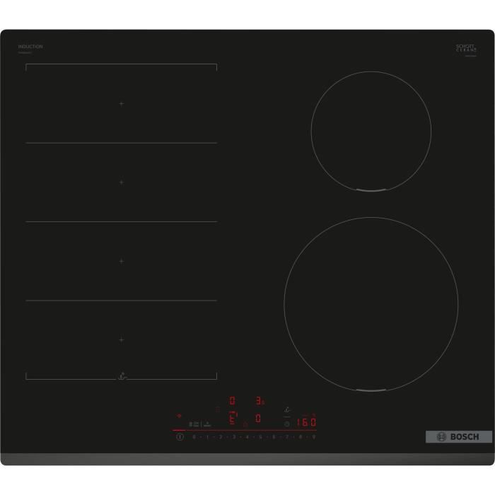 Table induction - BOSCH SERIE 6 PIX631HC1E - 4 foyers - 7400 W - Multitouch+ - Zone flex - Noir