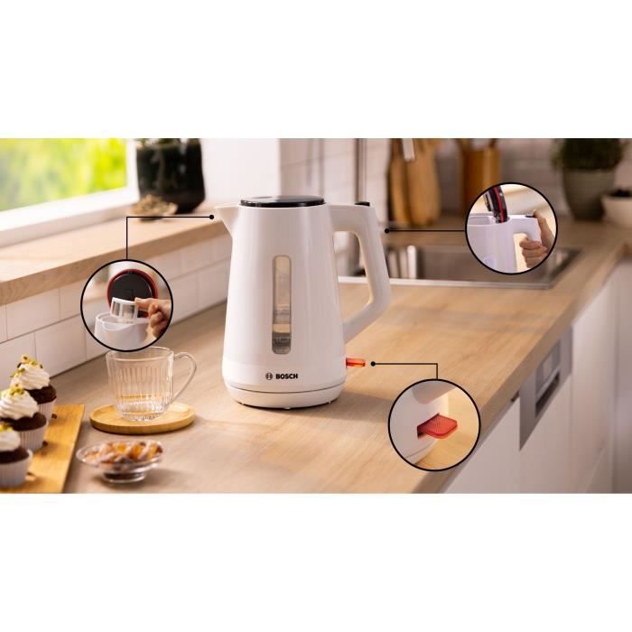 Bouilloire - BOSCH - TWK1M121 MyMoment - Blanche - capacitÈ 1,7L - base 360∞ - rangement du cordon -3 sÈcuritÈs automatiques