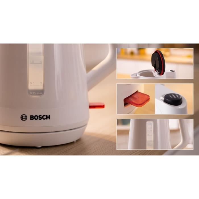 Bouilloire - BOSCH - TWK1M121 MyMoment - Blanche - capacitÈ 1,7L - base 360∞ - rangement du cordon -3 sÈcuritÈs automatiques