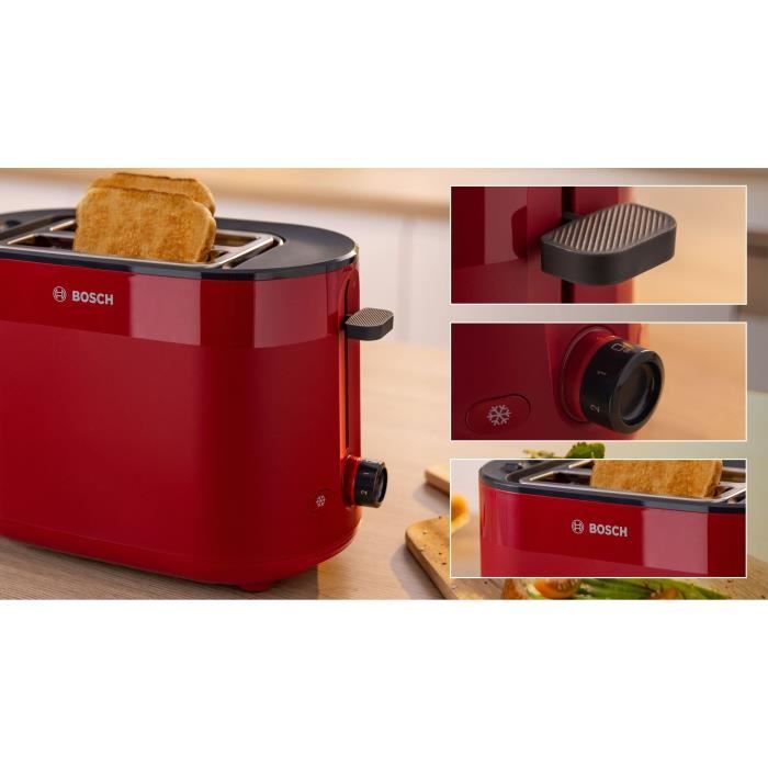 Toaster - BOSCH - TAT2M124 MyMoment - Rouge - 2 tranches - centrage automatique du pain - fonctions décongélation et réchauffage