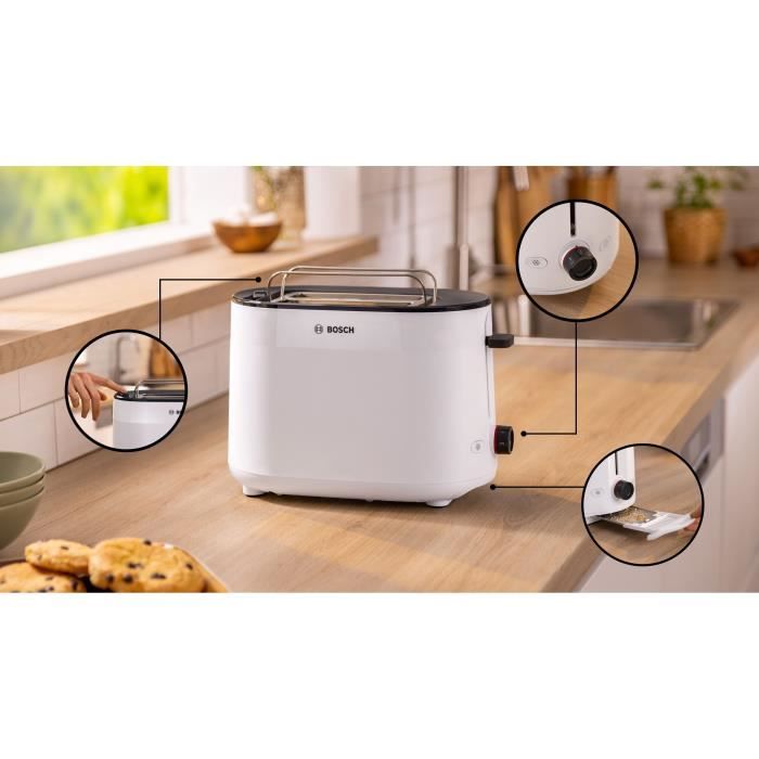 Toaster - BOSCH - TAT2M121 MyMoment - Blanc - 2 tranches - centrage automatique du pain - fonctions dÈcongÈlation et rÈchauffage