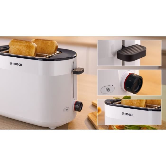 Toaster - BOSCH - TAT2M121 MyMoment - Blanc - 2 tranches - centrage automatique du pain - fonctions décongélation et réchauffage