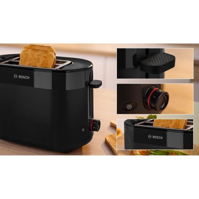 Toaster - BOSCH - TAT2M123 MyMoment - Noir - 2 tranches - centrage automatique du pain - fonctions décongélation et réchauffage