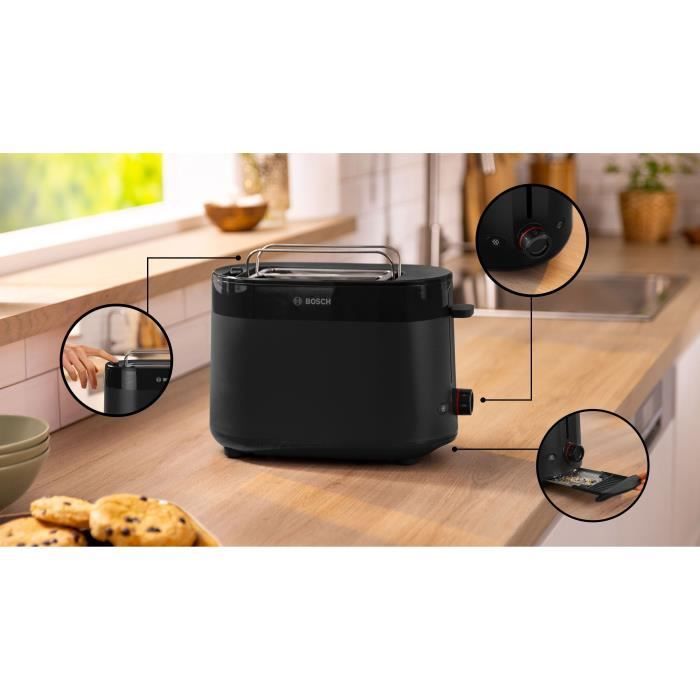 Toaster - BOSCH - TAT2M123 MyMoment - Noir - 2 tranches - centrage automatique du pain - fonctions décongélation et réchauffage