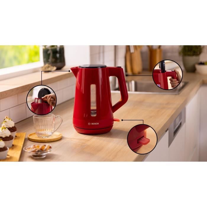 Bouilloire - BOSCH - TWK1M124 MyMoment - Rouge - capacitÈ 1,7L - base 360∞ - filtre anti-calcaire