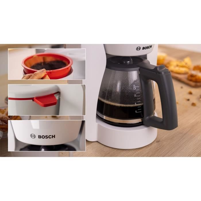 Cafetiere Filtre - BOSCH - TKA2M111 MyMoment - Blanche - CapacitÈ 1,25L - verseuse verre - systeme anti-gouttes