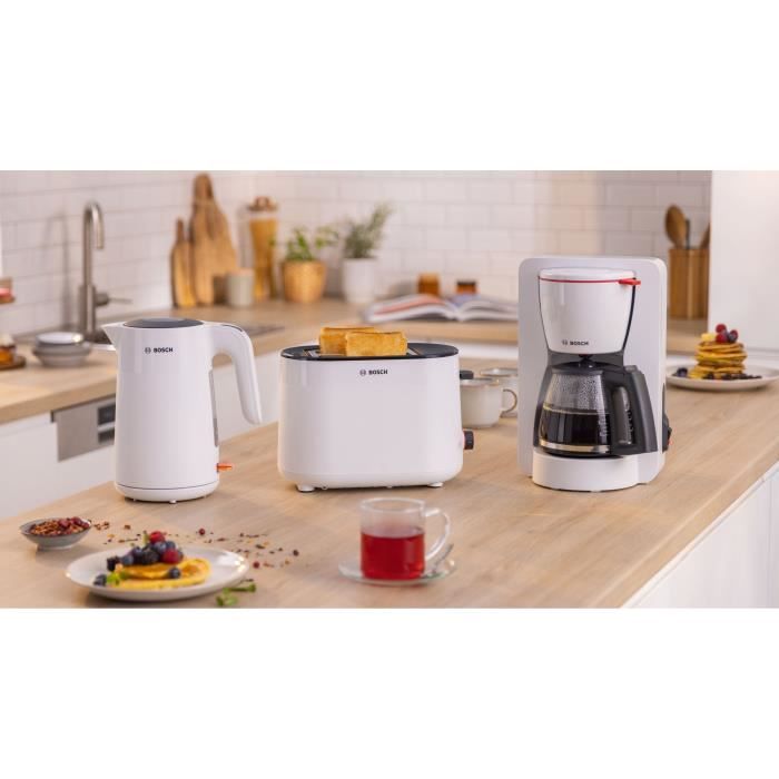 Cafetiere Filtre - BOSCH - TKA2M111 MyMoment - Blanche - Capacité 1,25L - verseuse verre - systeme anti-gouttes