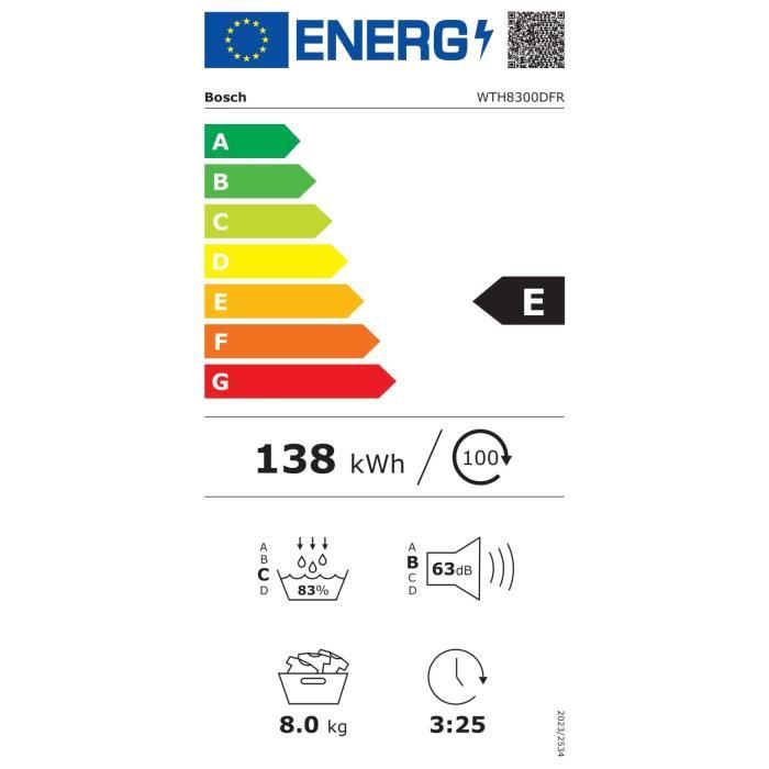 Seche-linge pompe a chaleur BOSCH WTH8300DFR SER4 - 8 kg - Blanc