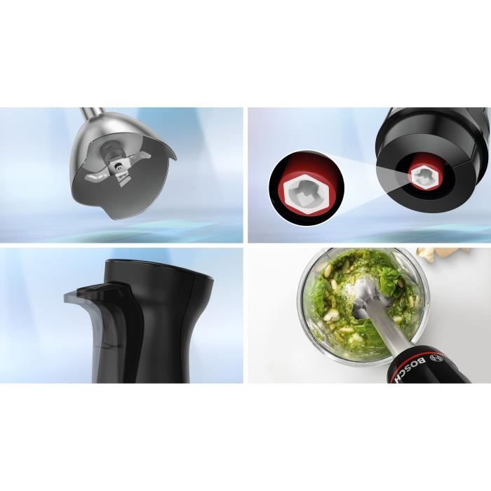 Mixeur plongeant - BOSCH - MSM4B621 - 1000 W - 4 lames aiguiseés - Bol mélangeur - Mini hachoir - Fouet - Engrenage céramique