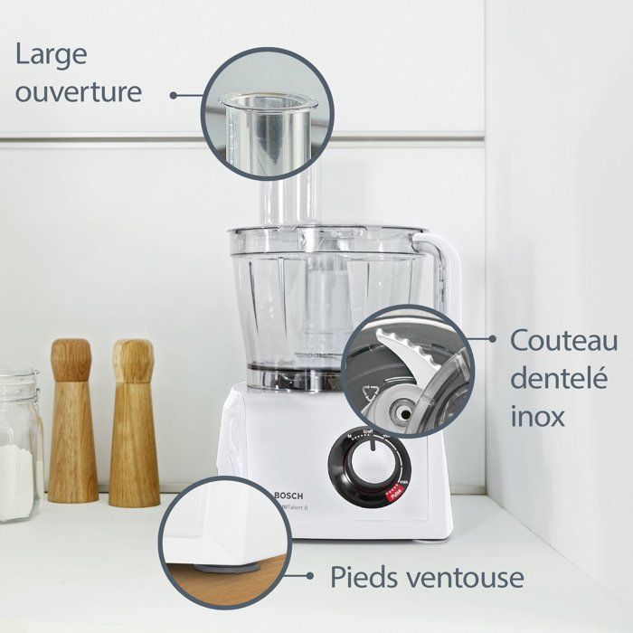 Robot multifonction - BOSCH - B1EMC812S8 - 1250 W - 3,9 L - Variateur de vitesse + Turbo - Blanc / Inox - Livre 80 recettes offert