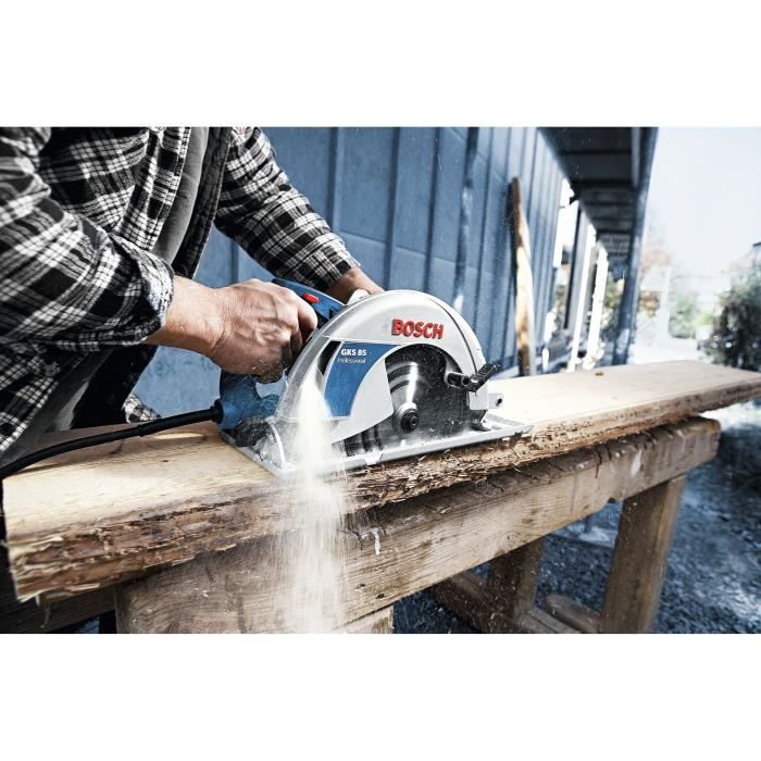 Scie circulaire Bosch Professional GKS 85 (5.000 tr/min / 2.200W / apacité de coupe de 85 mm),lame et butée parallele - 060157A000