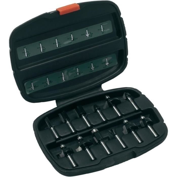 Coffret de fraises au carbure - Bosch - 2607019465 - 12 pieces - Queue 1/4 - Haute qualité