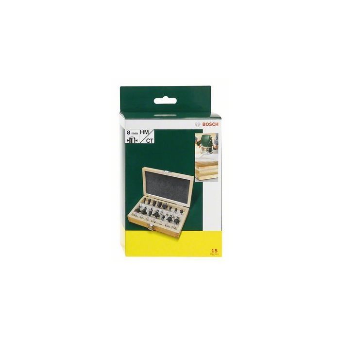 Coffret de 15 fraises au carbure BOSCH - queue 8mm - gris