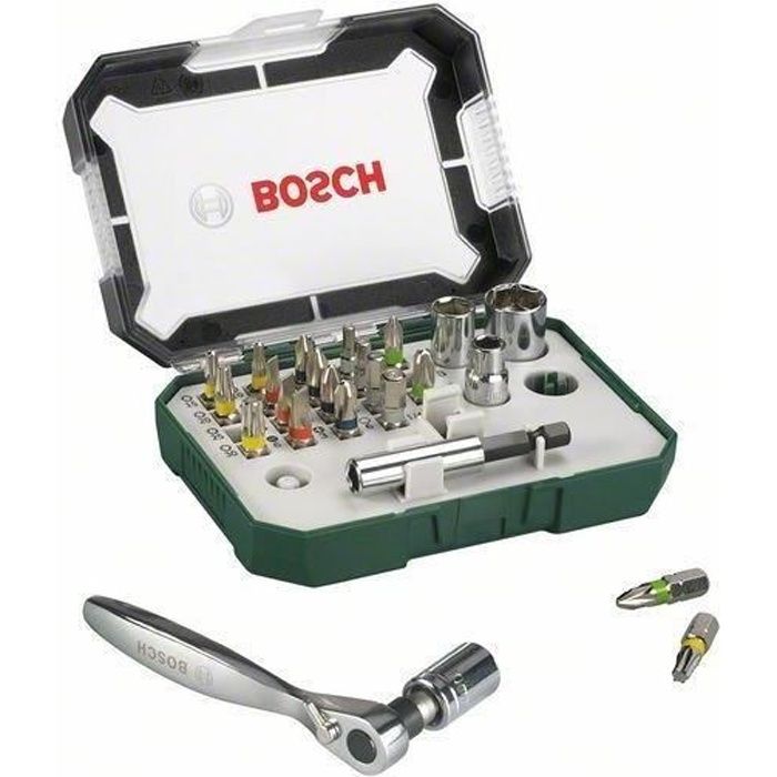 Set embout de vissage Bosch (Kit 26†pieces, Assortiment d'embouts de vissage avec cliquet)