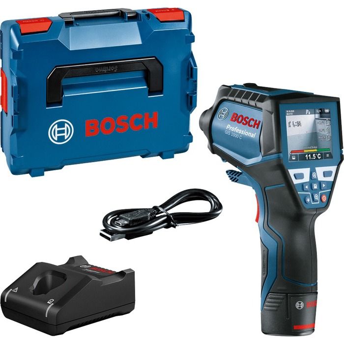 Détecteur thermique Bosch Professional GIS 1000 C avec batterie 12V 2,0Ah, carte Quickstart, cable USB, en L-Boxx - 0601083301
