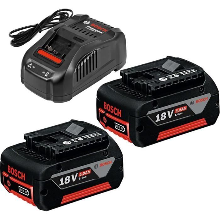 Set 2 batterieS Bosch Professional GBA 18V 5,0Ah + Chargeur GAL 1880 CV - 1600A00B8J
