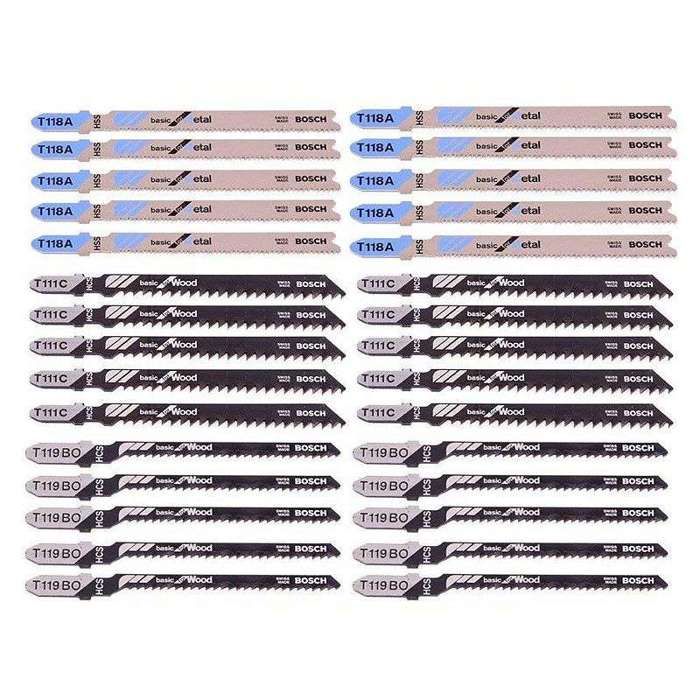 Kit de lames de scie sauteuse - BOSCH - 2607010903 - 30 lames - Bois tendre et métal - Coups courbes et droits