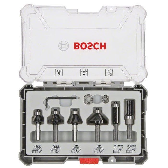 Coffret de 6 fraises a araser/chanfreiner/arrondir a queue de 6 mm BOSCH - 2607017468