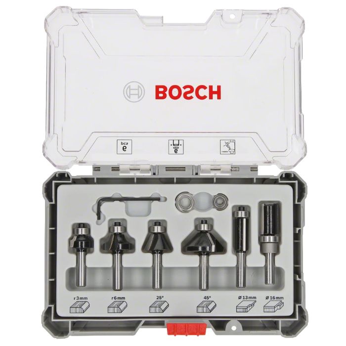 Coffret de 6 fraises a araser/chanfreiner/arrondir a queue de 6 mm BOSCH - 2607017468