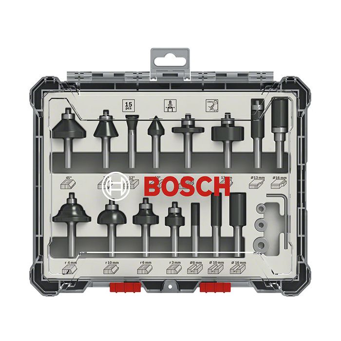 Coffret de 15 fraises mixtes a queue de 6 mm BOSCH - 2607017471