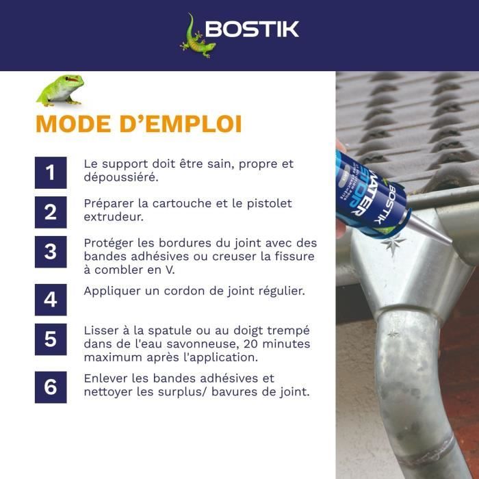 Membrane d'étanchéité - BOSTIK - Waterstop - Réparation fuites - Cartouche 290 ml - Gris