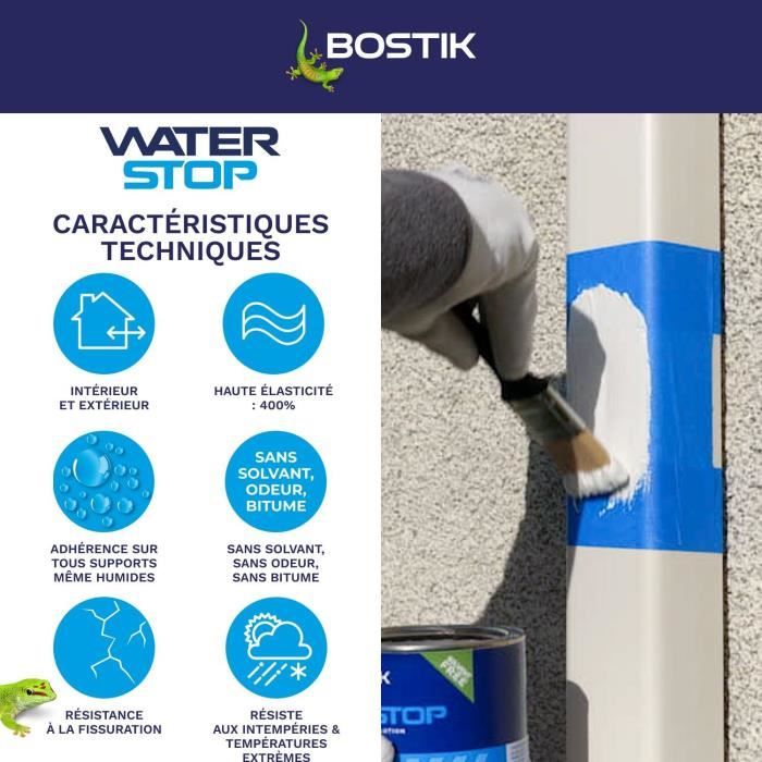 Membrane d'étanchéité - BOSTIK - Waterstop - Réparation fuites - Pot 1 kg - Gris